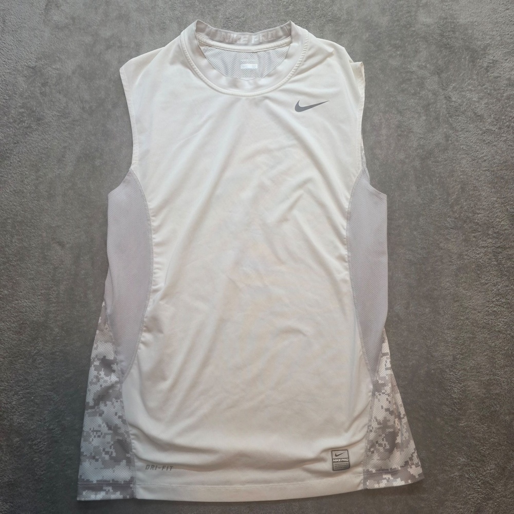Nike Pro Dri-FIT Shirt Mens M White Camo Sleeveless Training Tank Athletic